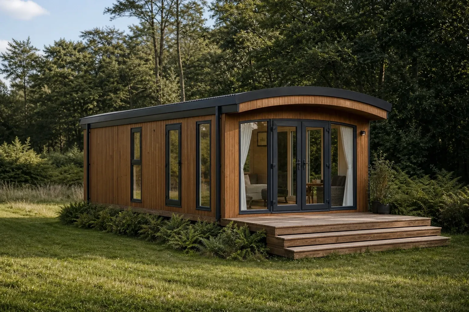Illustrative example of a timber pod or compact holiday cabin