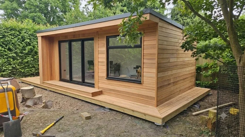 Artist's impression of the Broadstone garden room above its ground screw base