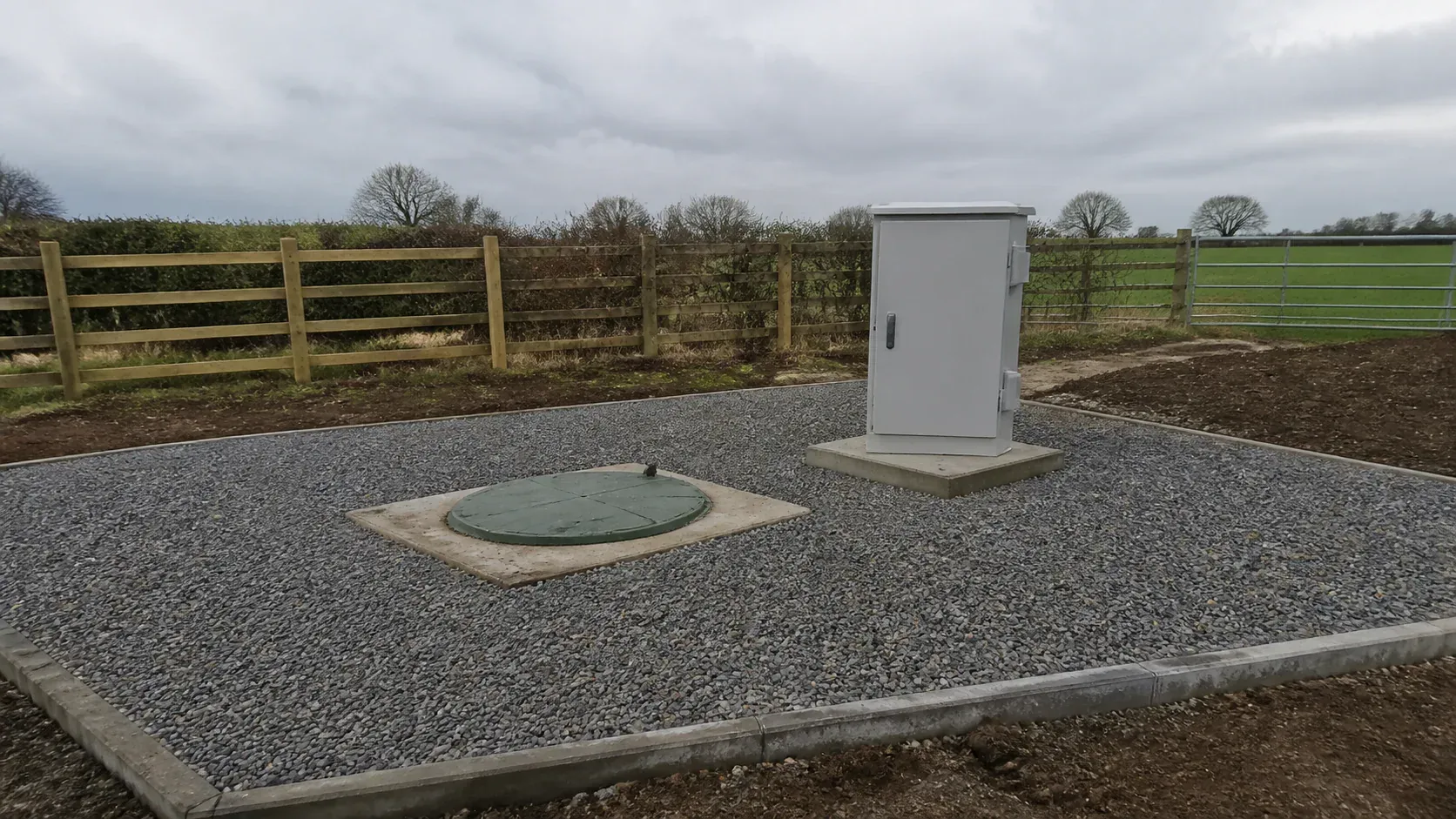 Package pumping station chamber being prepared within a safe excavation
