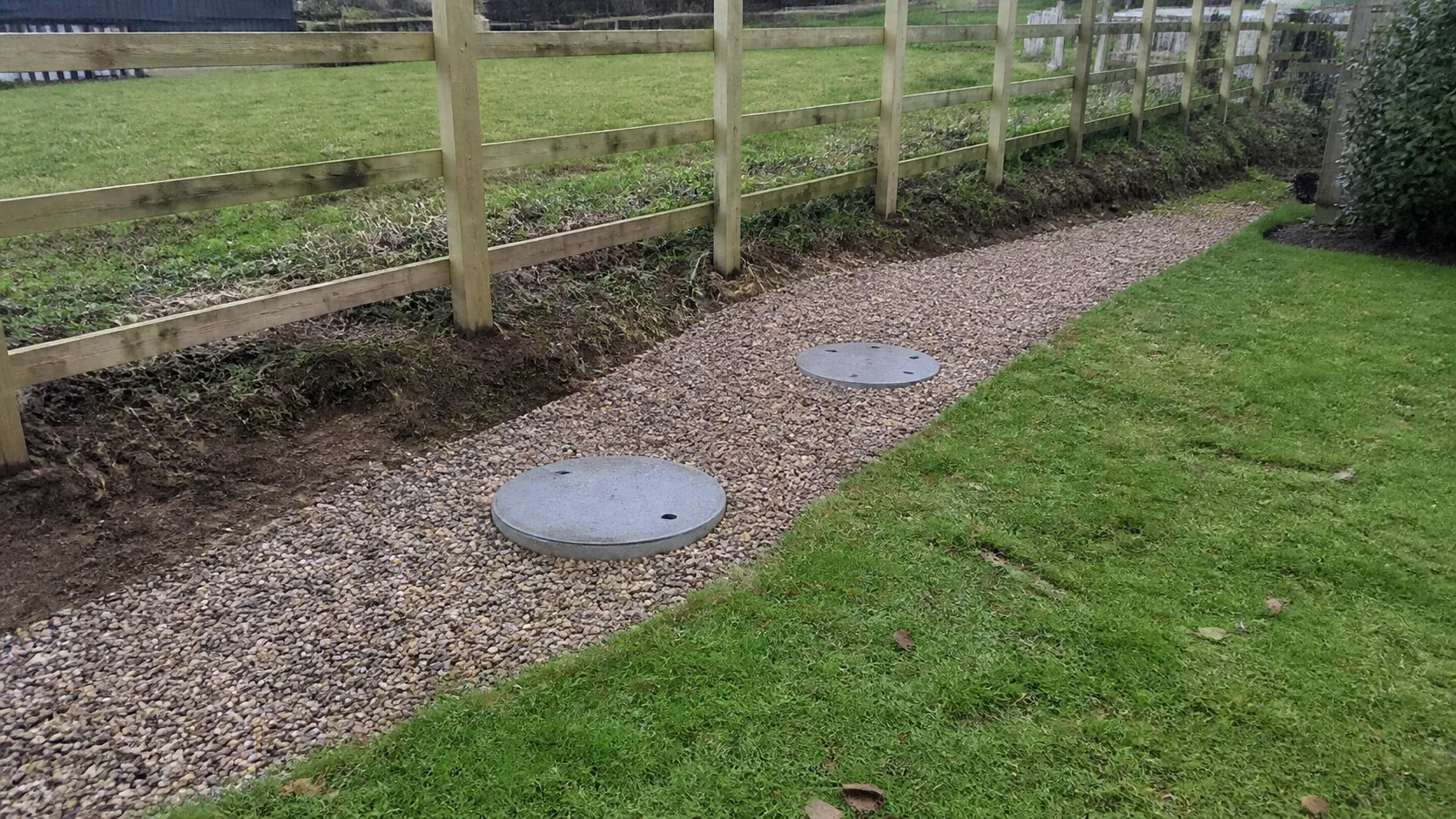 Prepared excavation for a domestic wastewater tank installation