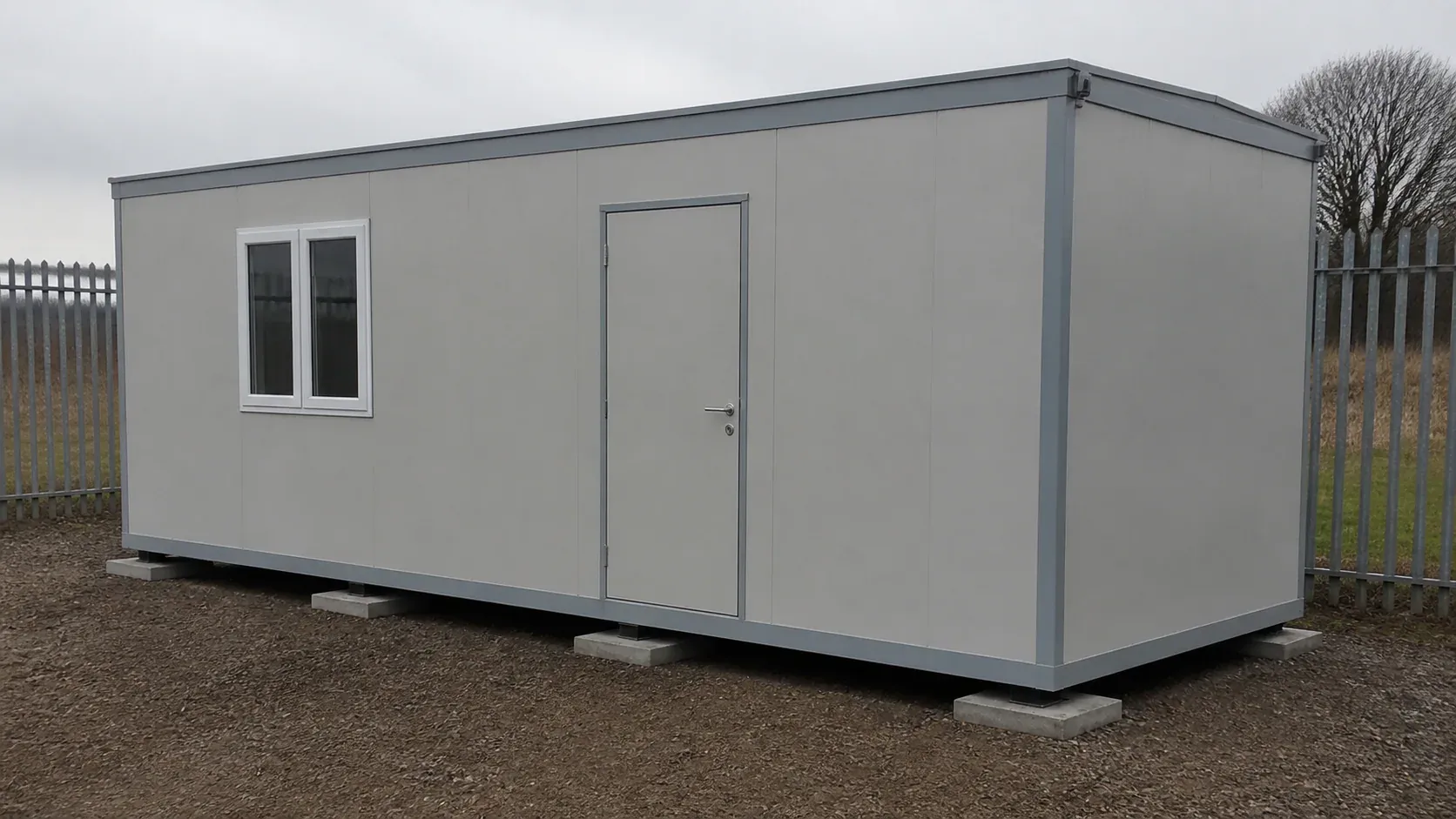 Modern modular site office on a prepared foundation